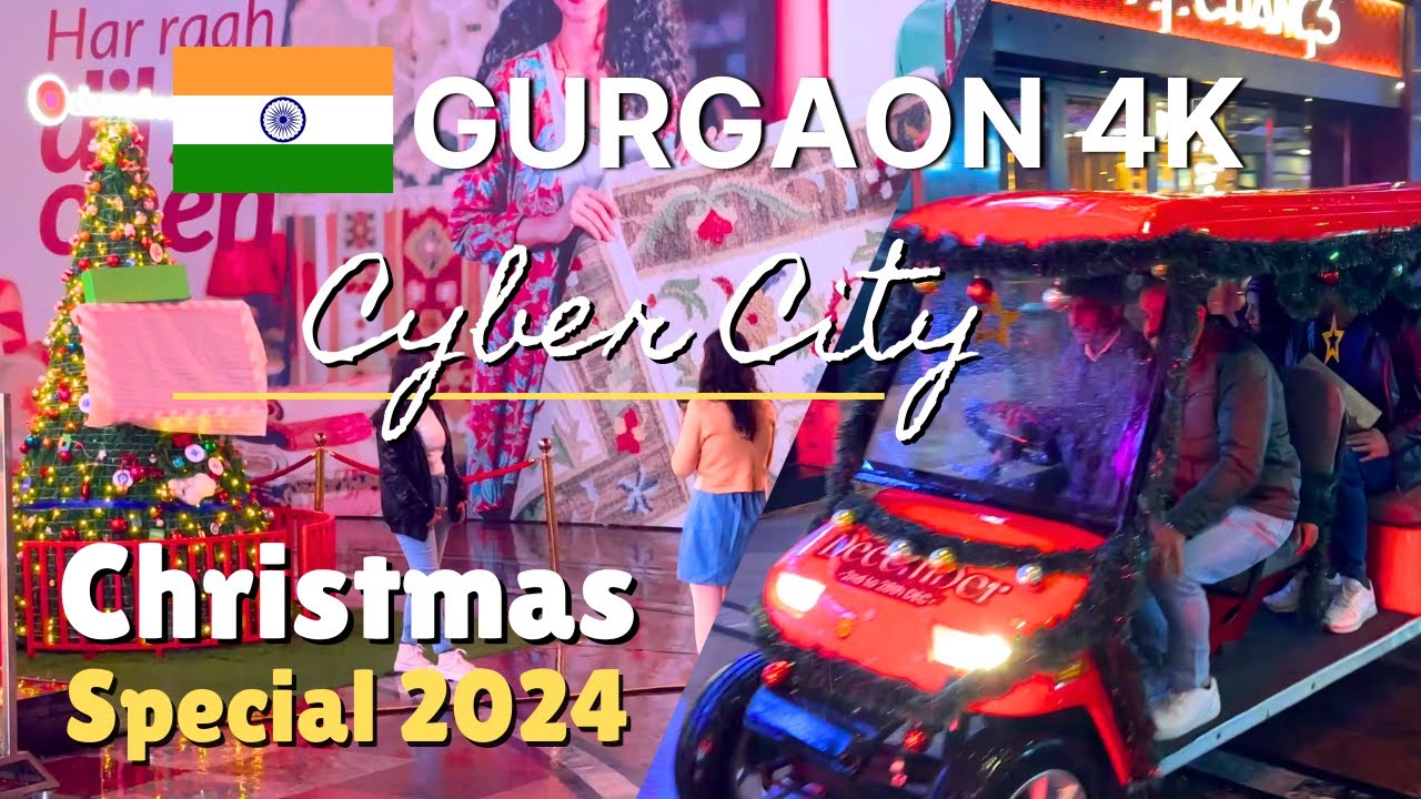 Gurgaon Cyber City Christmas Lights 🎄🇮🇳 - DLF Cyber Hub Decorations & Festive Vibes in 4K