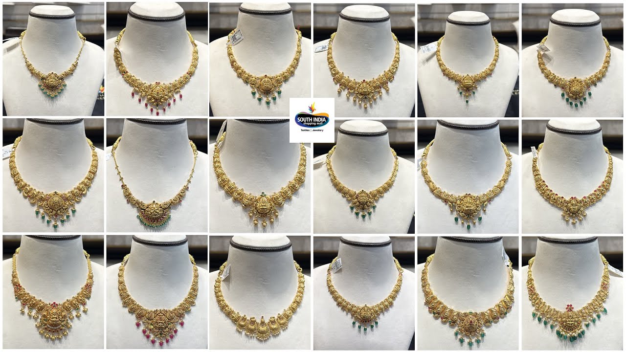 Lightweight necklaces under 15grams/Latest necklace designs with weight/South india jewellers/Gold 