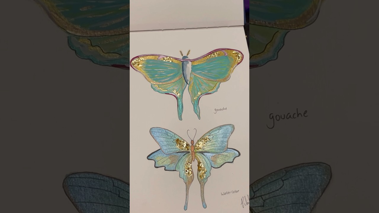 Metallic gouache vs. metallic watercolors! 😌🎨🦋#gouache #metallicpaint #watercolorpainting