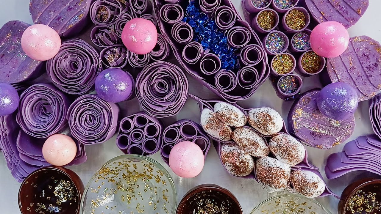 ASMR Dry Soap. Crunch Purple Soap. Starch Boxes. Glitter.