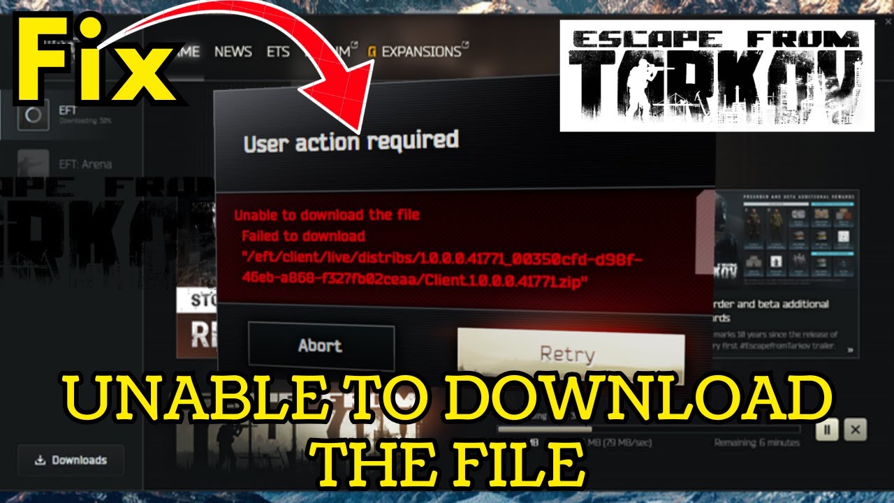Escape from Tarkov Требуется действие пользователя, невозможно загрузить файл. Исправление