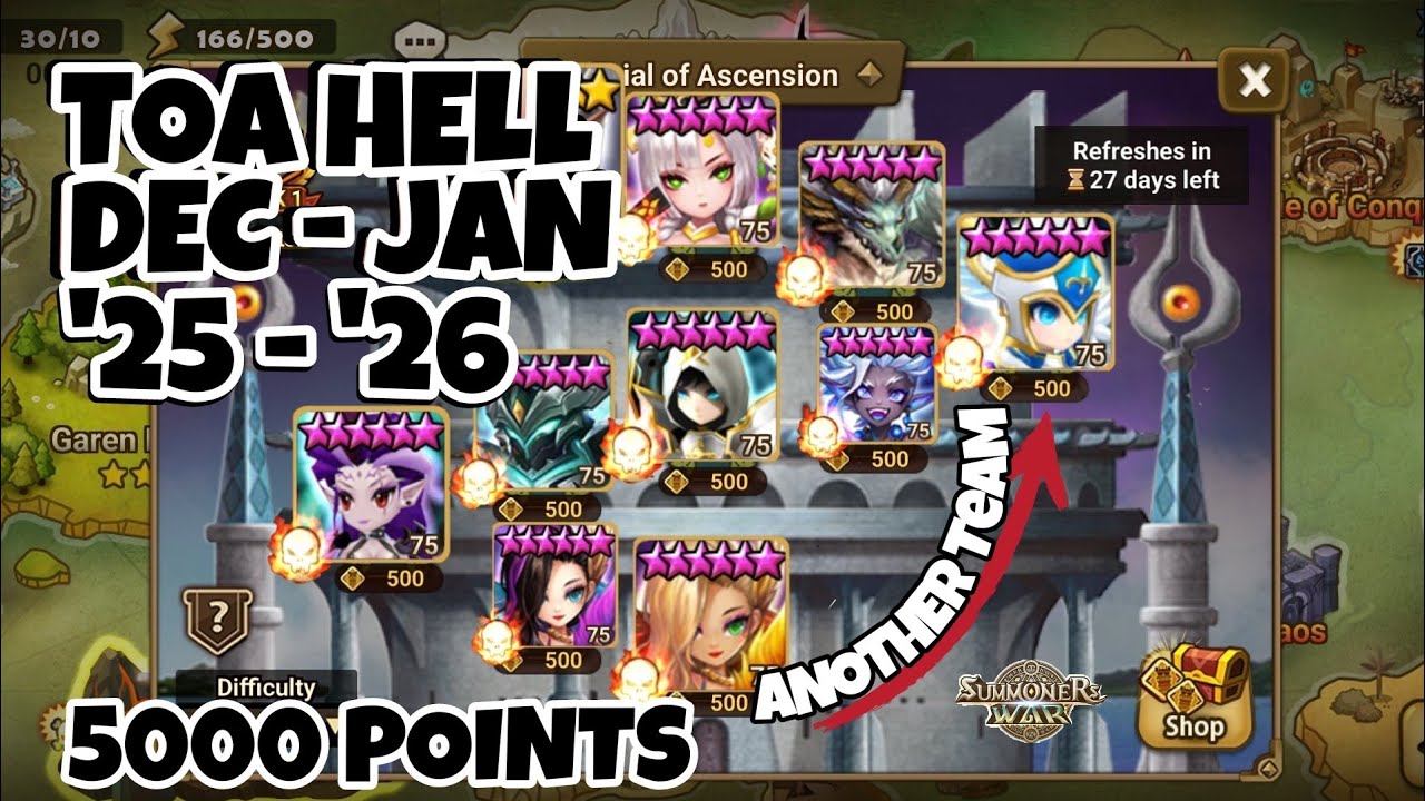 TOA HELL 5000 POINTS, DECEMBER 2025- JANUARY 2026 ROTATION, CAMILA TEAM [Summoners War : Sky Arena]