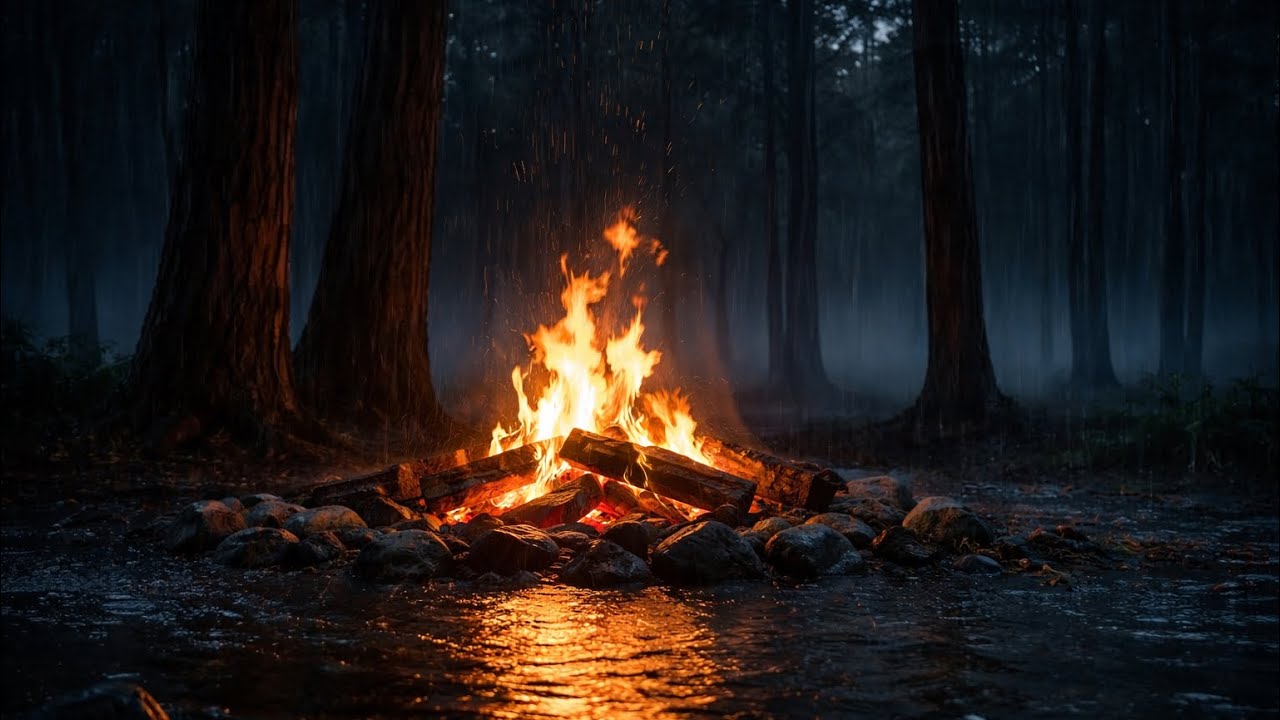Rainy Forest Campfire by the River 🔥 Relaxing Rain Sounds for Sleep, Study & Relaxation (4K)