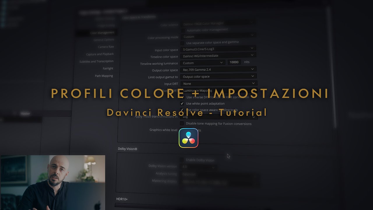 Come impostare un progetto in DaVinci Resolve? Color Settings, profili colore e Nodes