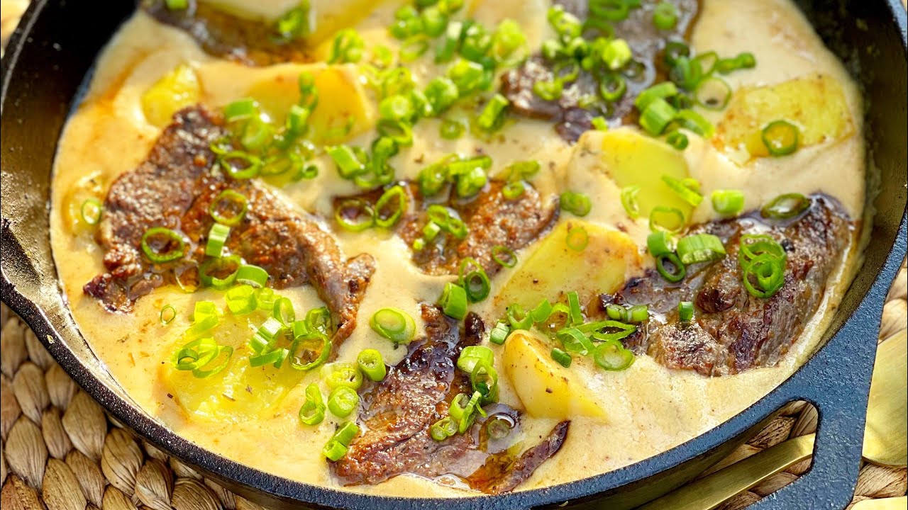 Como fazer o melhor Bife com Batatas - ao Molho Branco - Prato unico - Muito Rápido!