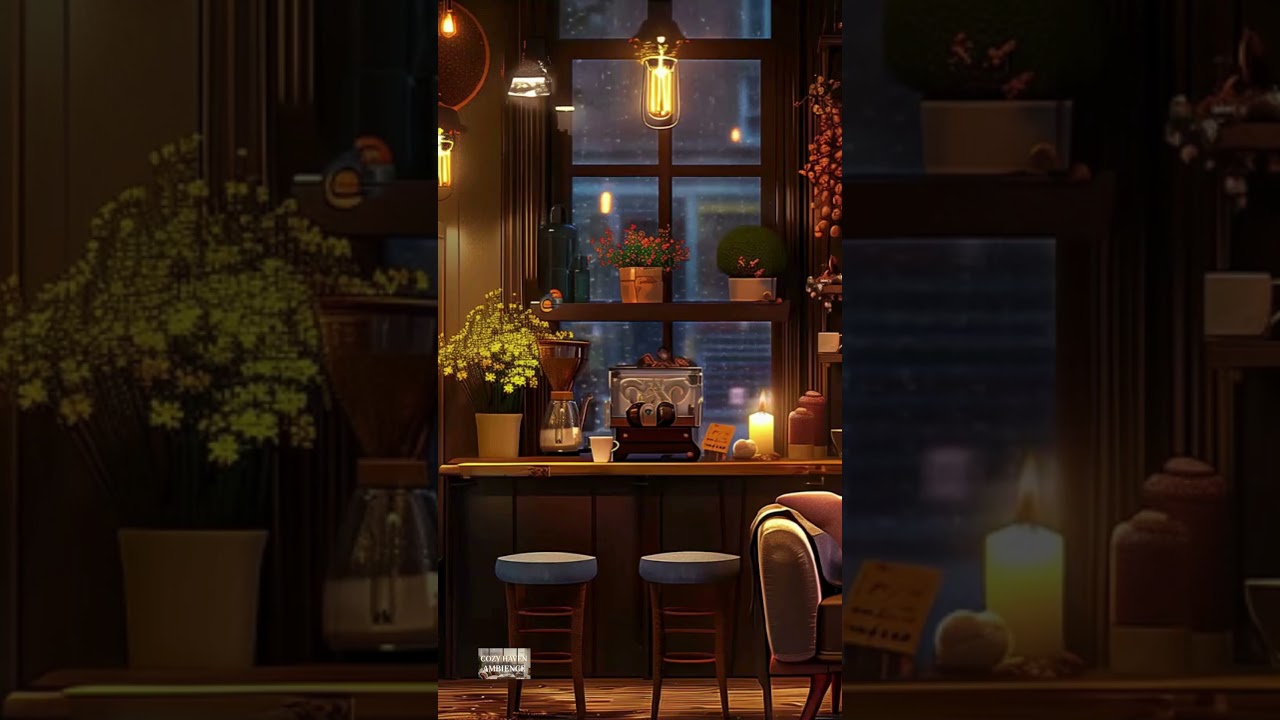 Rainy Night, Cozy Caf&eacute; ☕🌧️ 2 Hours Rain Sounds #rainsounds #cozycafe #cozynights #rainyday