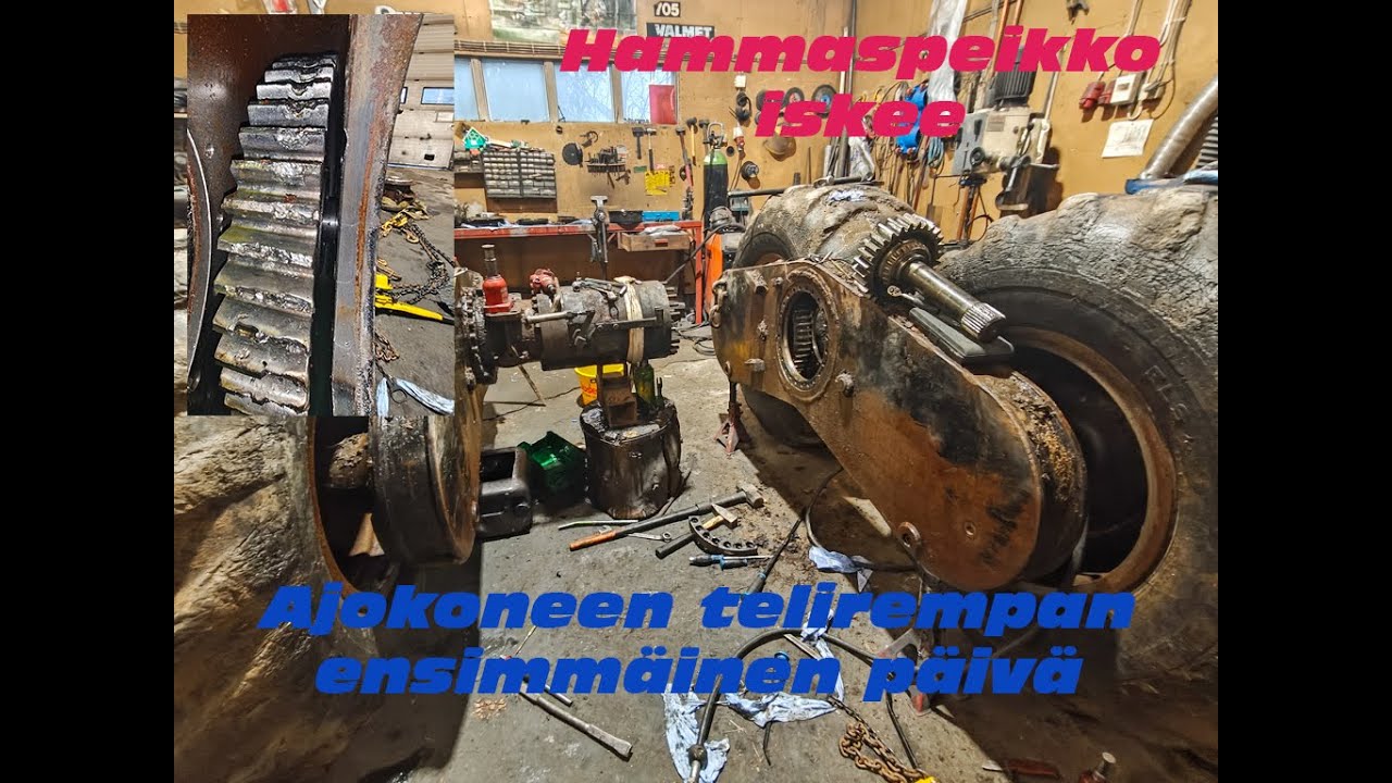 Ajokoneen telin remonttia, hammaspeikko iskenyt. Tarkistellaan vahinkoja