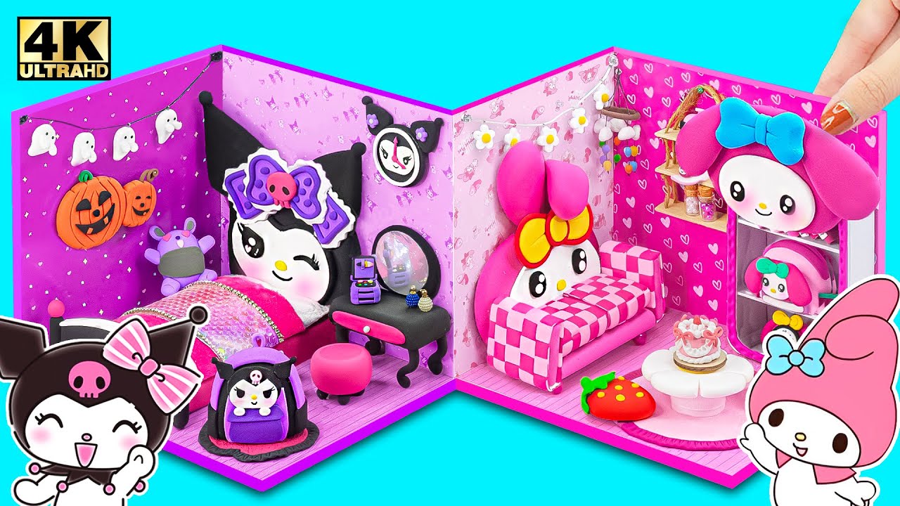 💜 KUROMI vs MY MELODY 🌸 Make Purple Pink House for Hello Kitty and Friends ❤️ DIY Miniature House