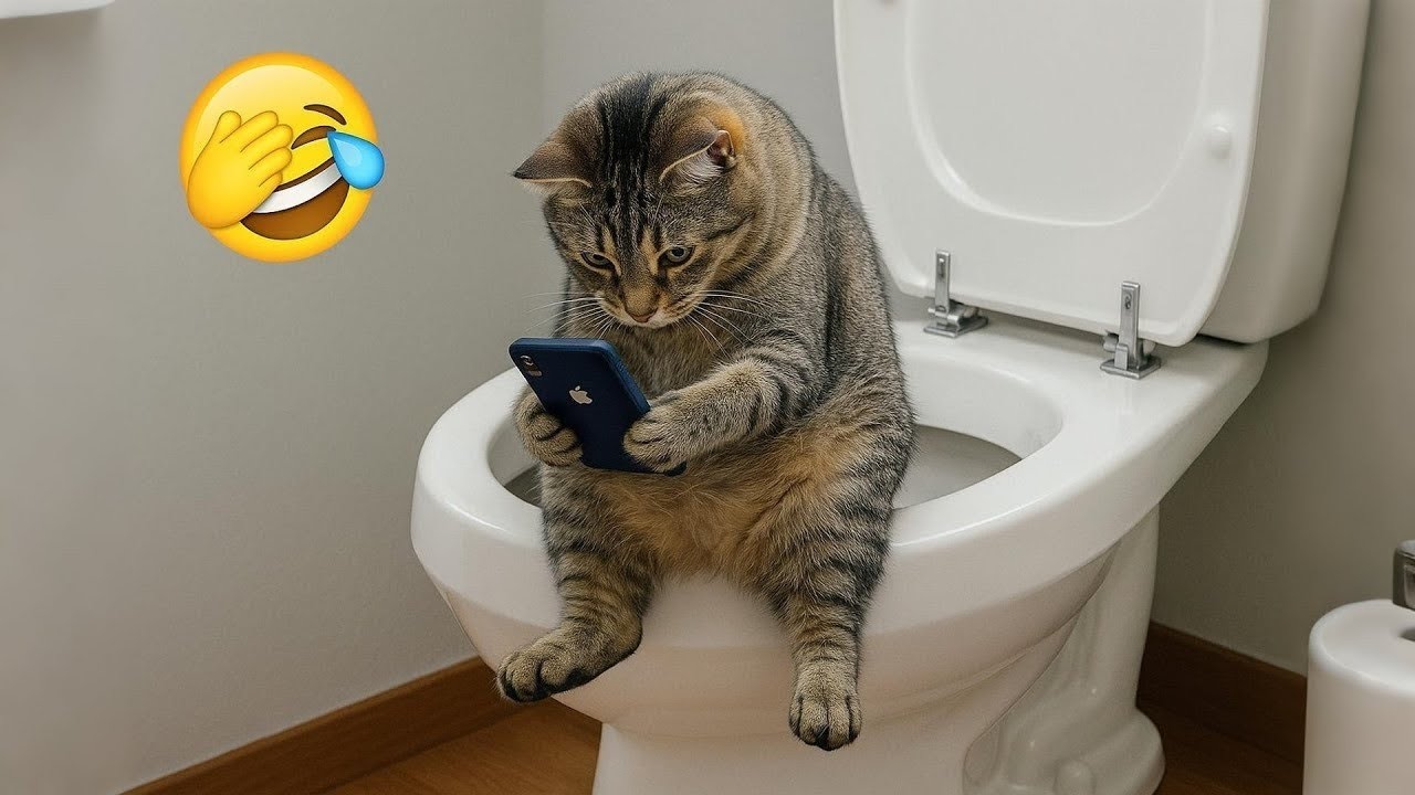 When Your Cat Checks the Phone… in the Bathroom 😹📱🚽