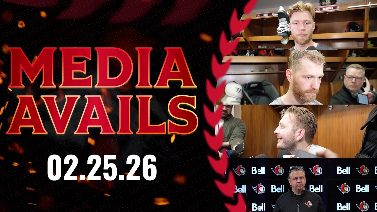 Claude Giroux, Nikolas Matinpalo, Linus Ullmark, Travis Green Media Availability