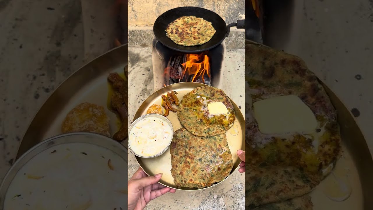 Satvik Desifood :Cooking Desi Style Aloo Methi Stuffed Paratha with Handi Aloo raita at home #food 