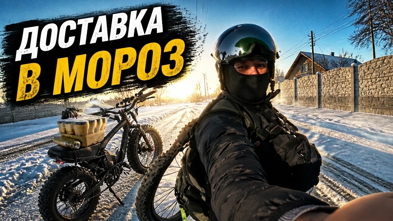 Їзда взимку на повнопривідному електрофетбайку доставка запчастин стримеру ZAGUL