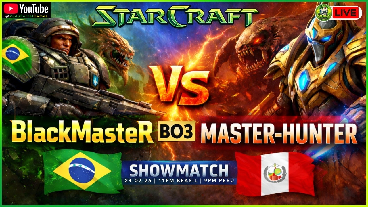 🟢 LIVE 26.02.24 [ BlackMasteR vs MASTER-HUNTER ] STARCRAFT  SHOWMATCH | BO3 | FASTEST | LIVE DO VUDU