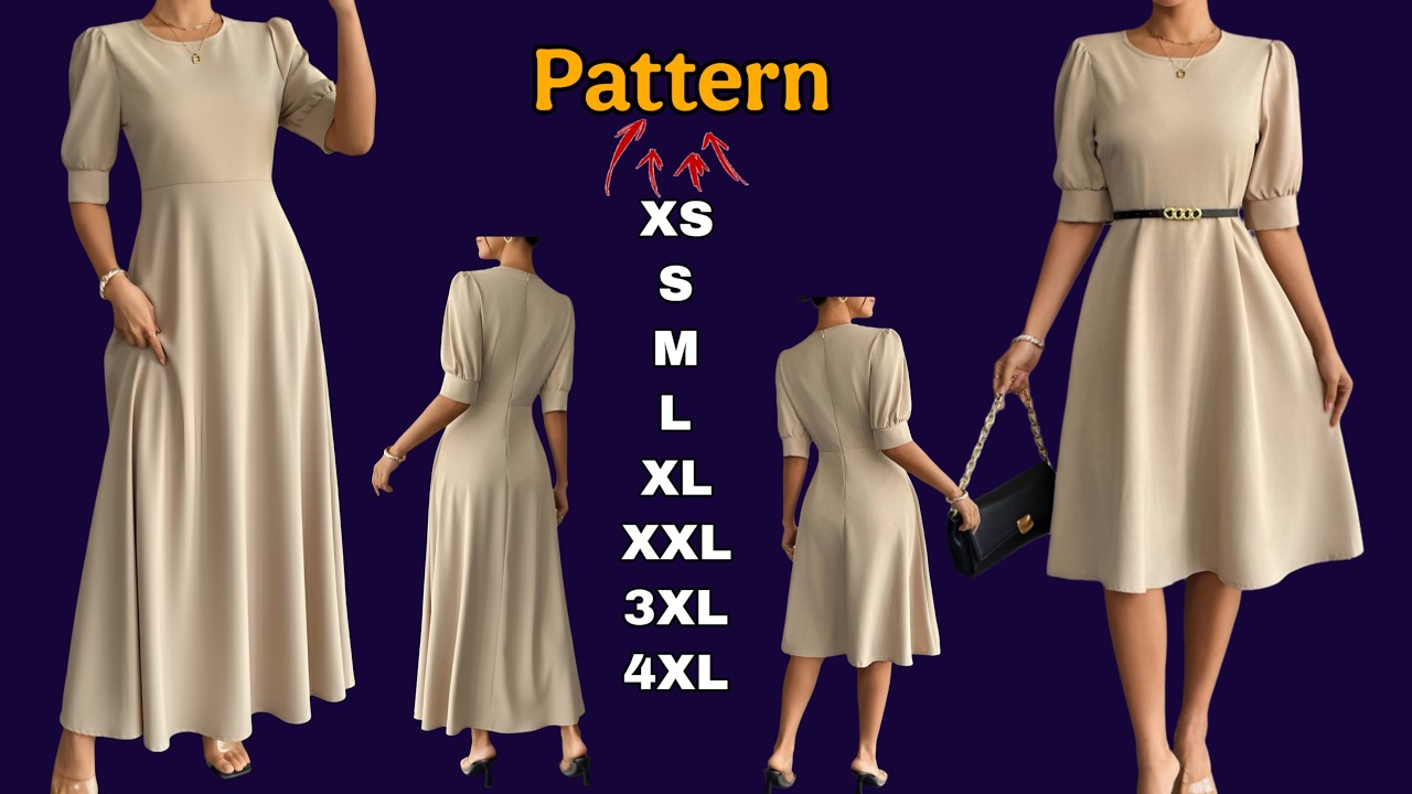 ✅️️ Elegant Women's Dress Pattern | Full Size Range XS-4XL Tutorial