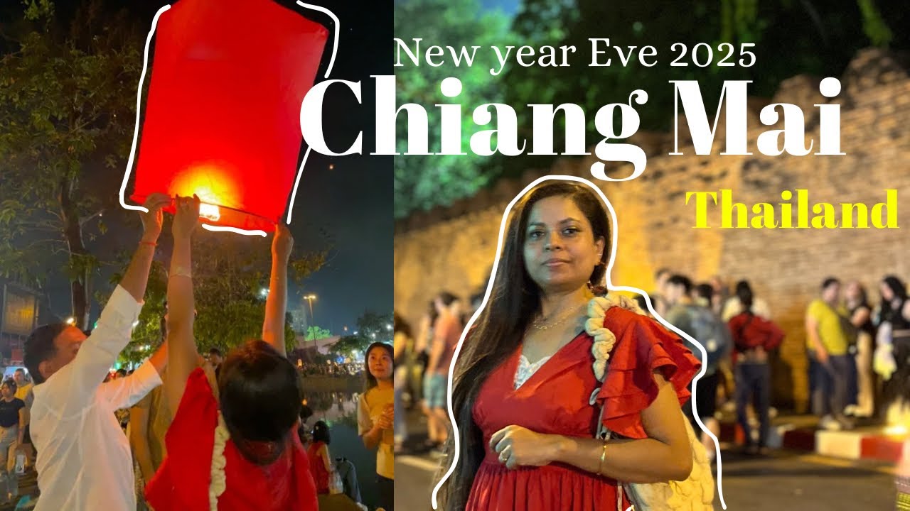 Celebate New year in Chiang Mai, Tha phae gate, floating lanterns, fireworks, Thailand 2025