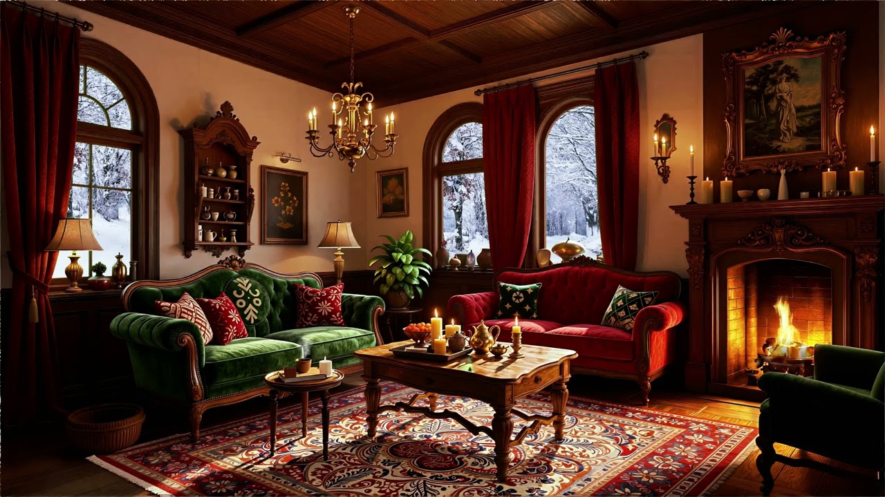 Calming Piano Music: Escape to a Warm Winter Room with Fireplace