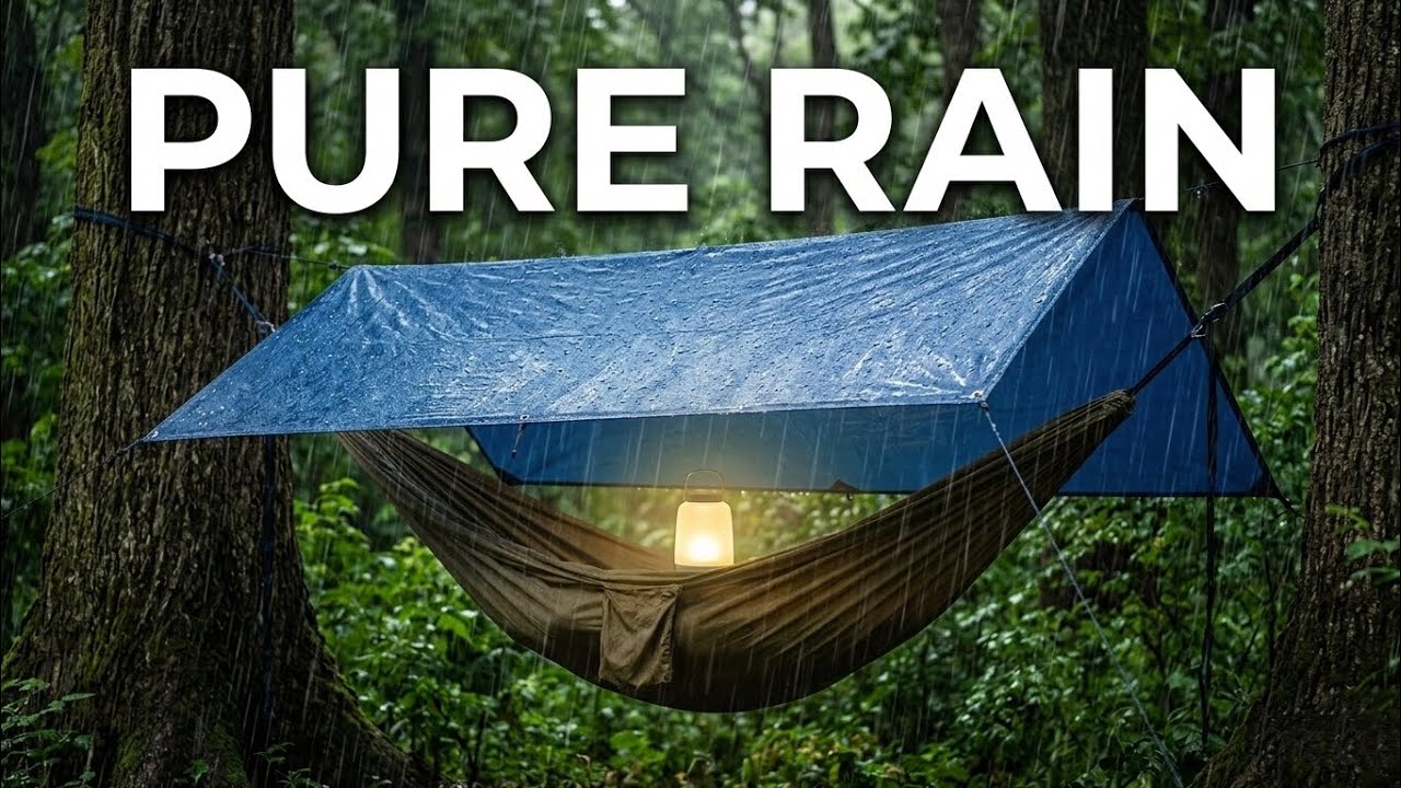 Heavy Rain on Tarp 🌧️ Cozy Hammock Shelter in Dark Forest | Pure Green Noise for Sleep