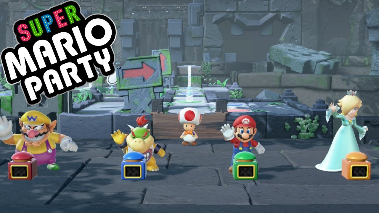 Super Mario Party Whomp's Domino Ruins Bowser Jr vs Rosalina vs Mario vs Wario (Master Difficulty)