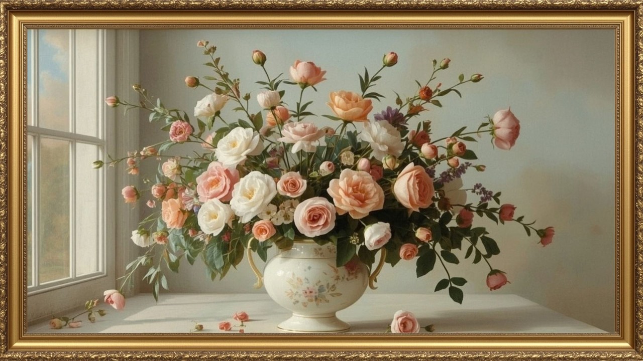 Gold Frame Vintage Spring Flowers | Spring Frame TV Art | Vintage Spring TV Art 4K Screensaver
