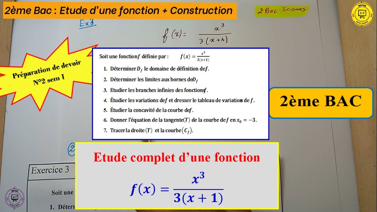 2 Bac : Exercice 1 sur  l'étude complet d'une fonction + construction.