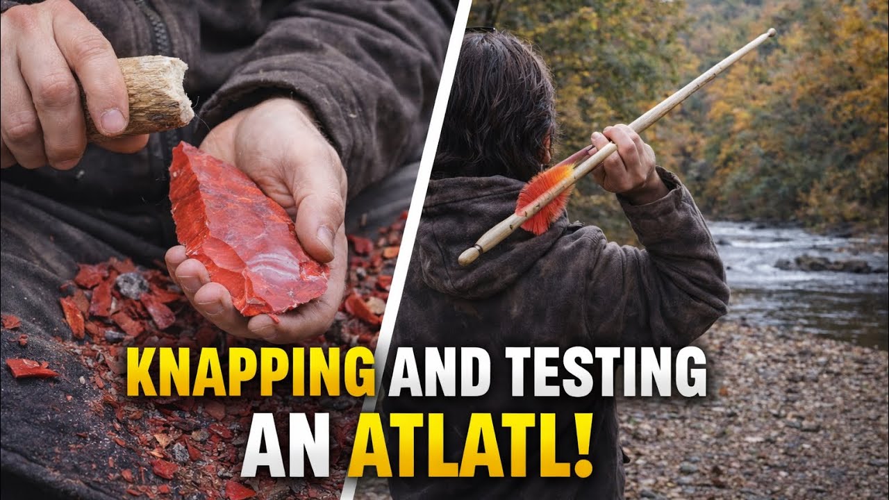 Flint Knapping RED Jasper, Testing ATLATL at camp