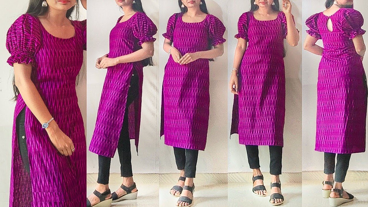 Casual wear Kurti/Suit cutting & stitching in just 10 minutes | puff sleeve kurti stitching
