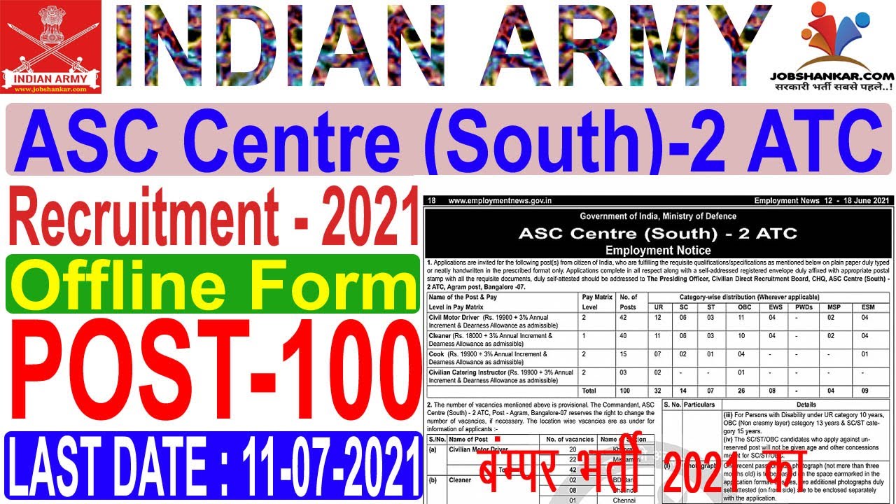 ASC Centre South - 2 ATC Recruitment 2021 || ASC सेंटर में बंम्पर भर्ती 2021 का