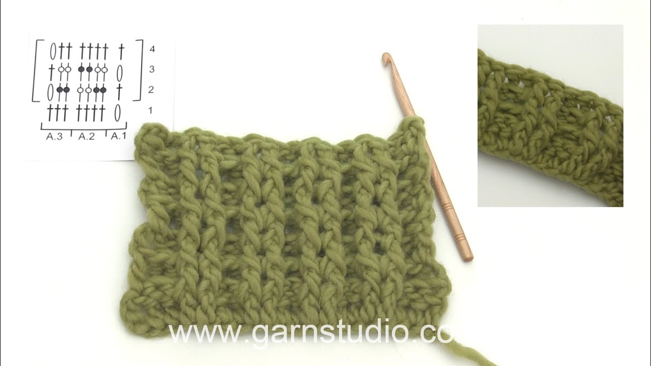 How to work relief-treble crochets, front and back on a piece