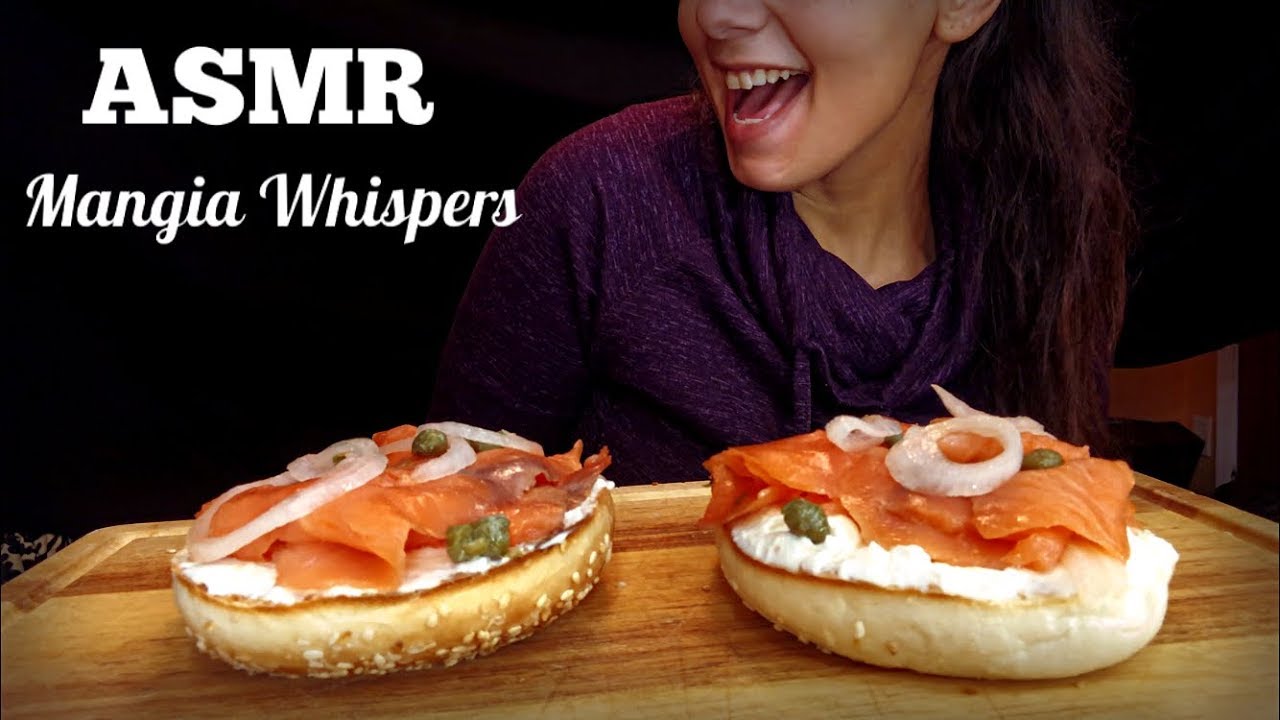 ASMR | EATING BAGELS WITH SMOKED SALMON + CREAM CHEESE! MUKBANG (WHISPER) | MANGIA WHISPERS 먹방