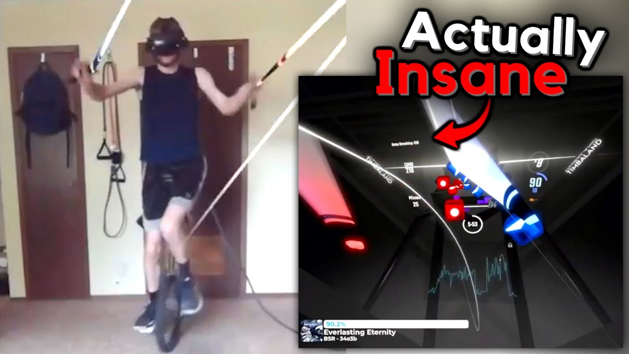 This Guy Plays Beat Saber On A Unicycle?!