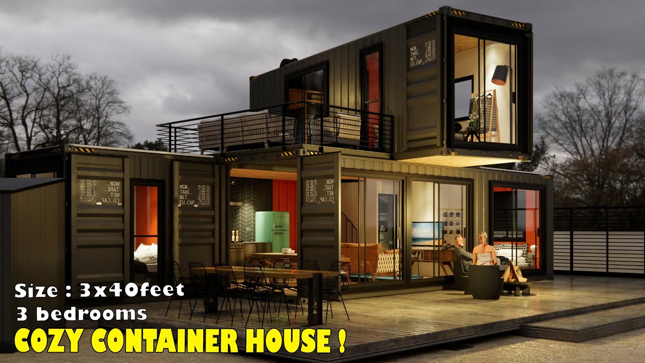 shipping container house made from three 40' containers | Small and modern house with three bedrooms