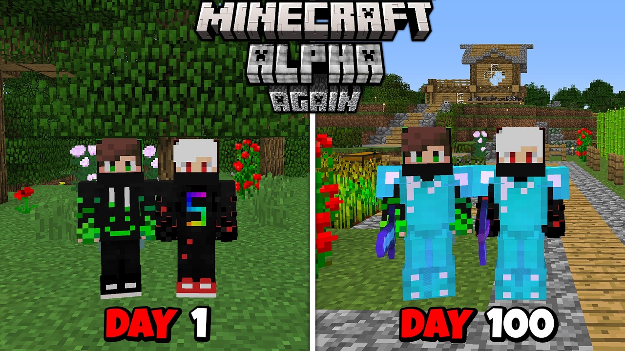 We Survived 100 Days In Alpha Again In Minecraft.. !