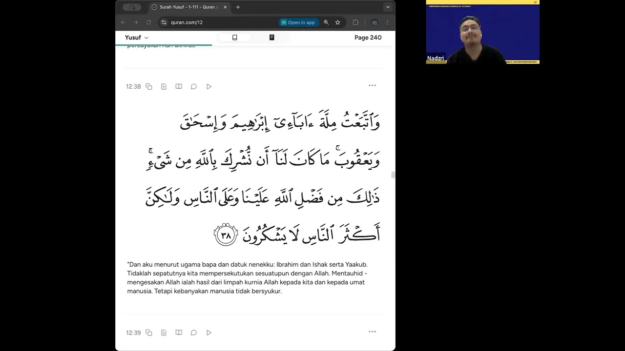 Kuliah JAA Tadbbur Al Quran, Pesan2 Surah Yusuf. Oleh Ust Mohd Nadzri Hj Mustakim. Jumaat 020125
