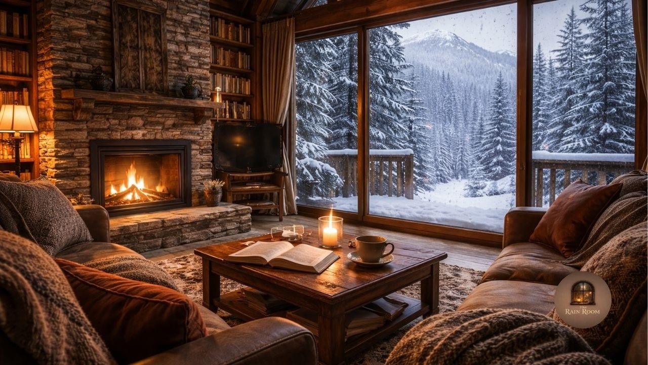 Cozy Snow Cabin Fireplace Ambience 🔥❄️ Crackling Fire Sounds for Sleep (3 Hours)