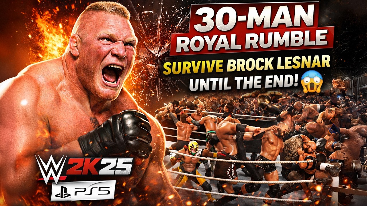 WWE 2K25 30-Man Royal Rumble Gameplay – Surviving Brock Lesnar Until the End! 😱 PS5 4K