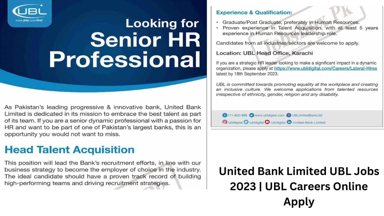 United Bank Limited UBL Jobs 2023 | UBL Careers Online Apply