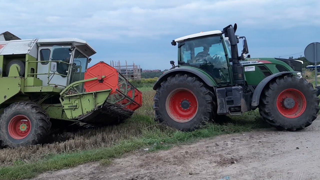 Fendt 720 Vario wyciągnie Claas Dominator 86 - mokre żniwa 2021 małopolska