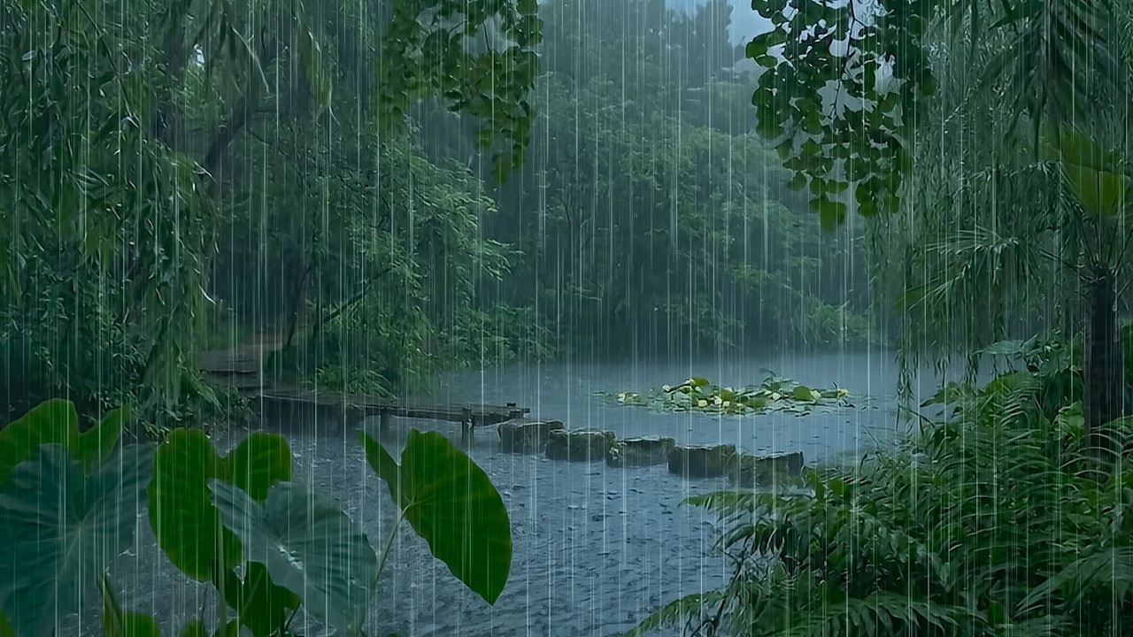 Insomnia Relief & Sleep Fast with Gentle Rain & Soft Thunder on Calm Lake | Forest ASMR Rain