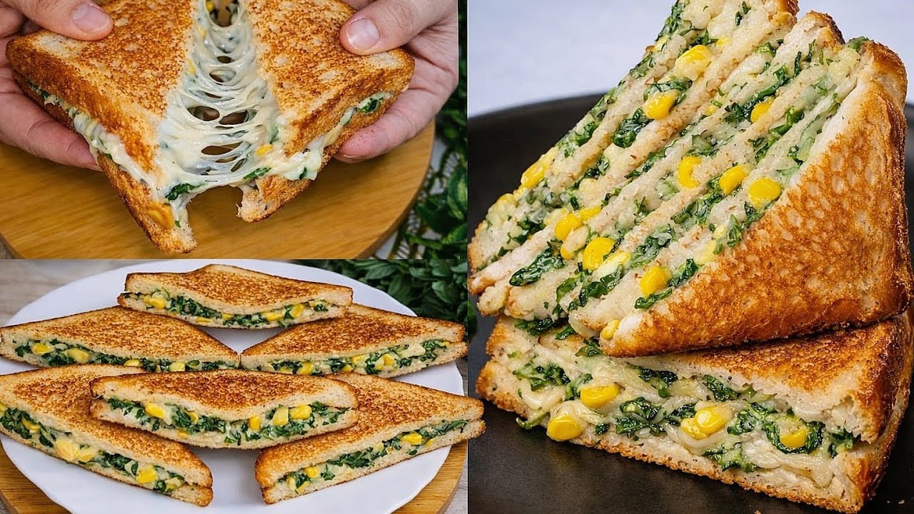 चीज़ी पालक और कॉर्न सैंडविच | Spinach Corn Sandwich Recipe | Palak Cheese Corn Sandwich | Sandwich |