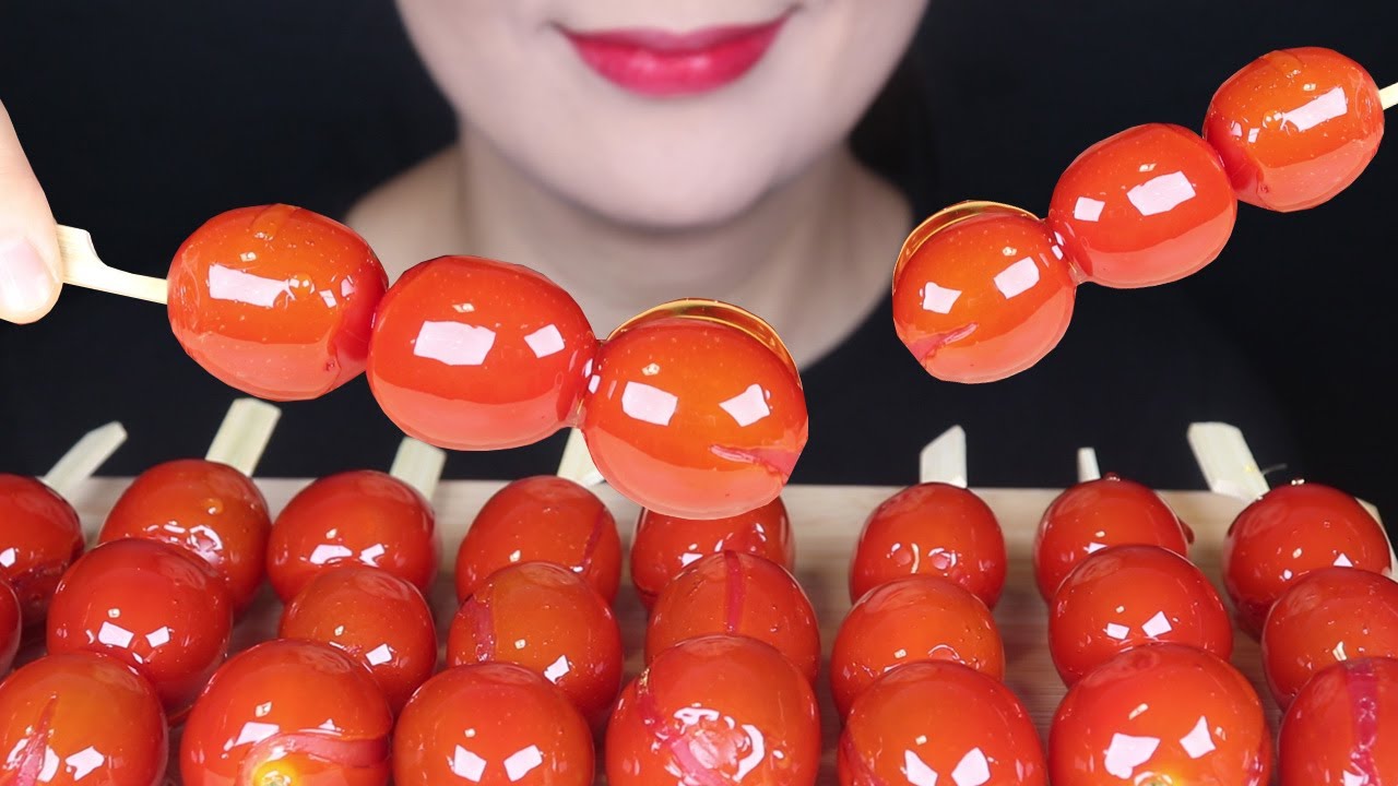 ASMR Tanghulu Candied Fruits  cherrytomatoes 방울토마토 탕후루 Mukbang Kẹo trái cây フルーツ飴