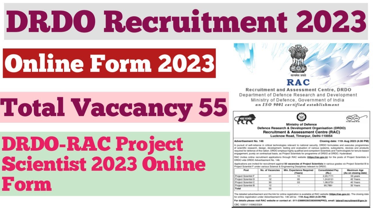 DRDO-RAC Recruitment 2023 &ndash; Apply Online for 55 Project Scientist Posts
