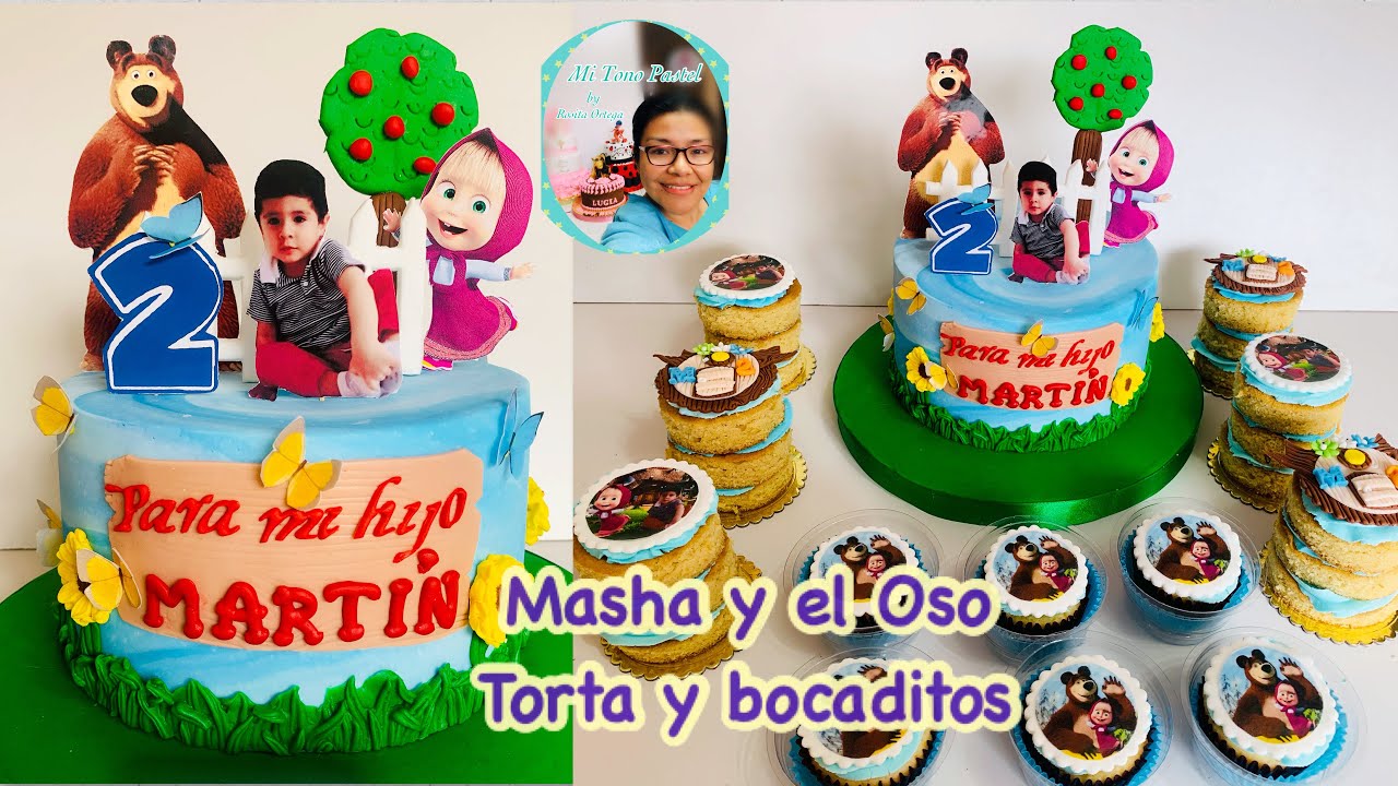Masha y el oso Decoración pastel, Cupcakes 2D y Mini Naked ( Tutorial decoración)