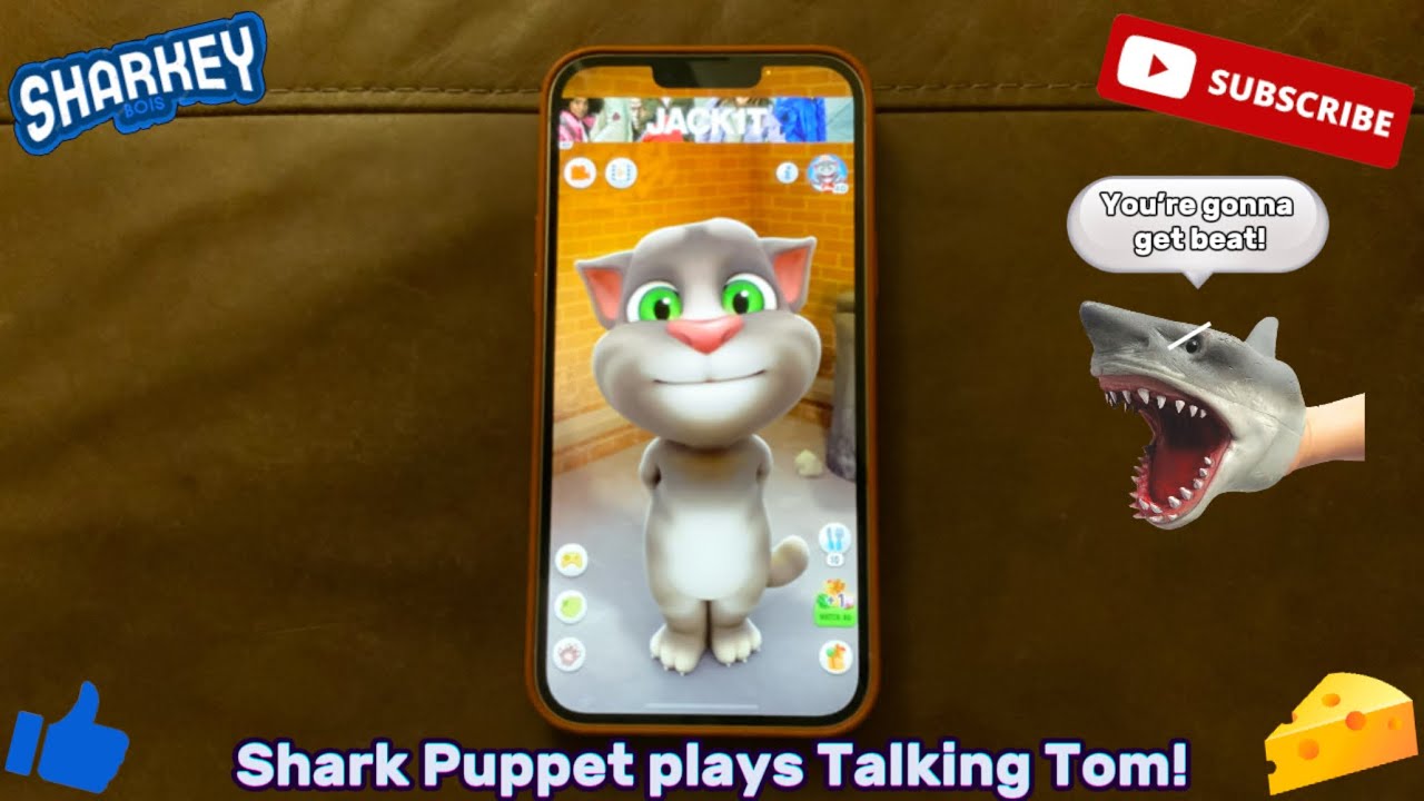 Shark Puppet plays Talking Tom!