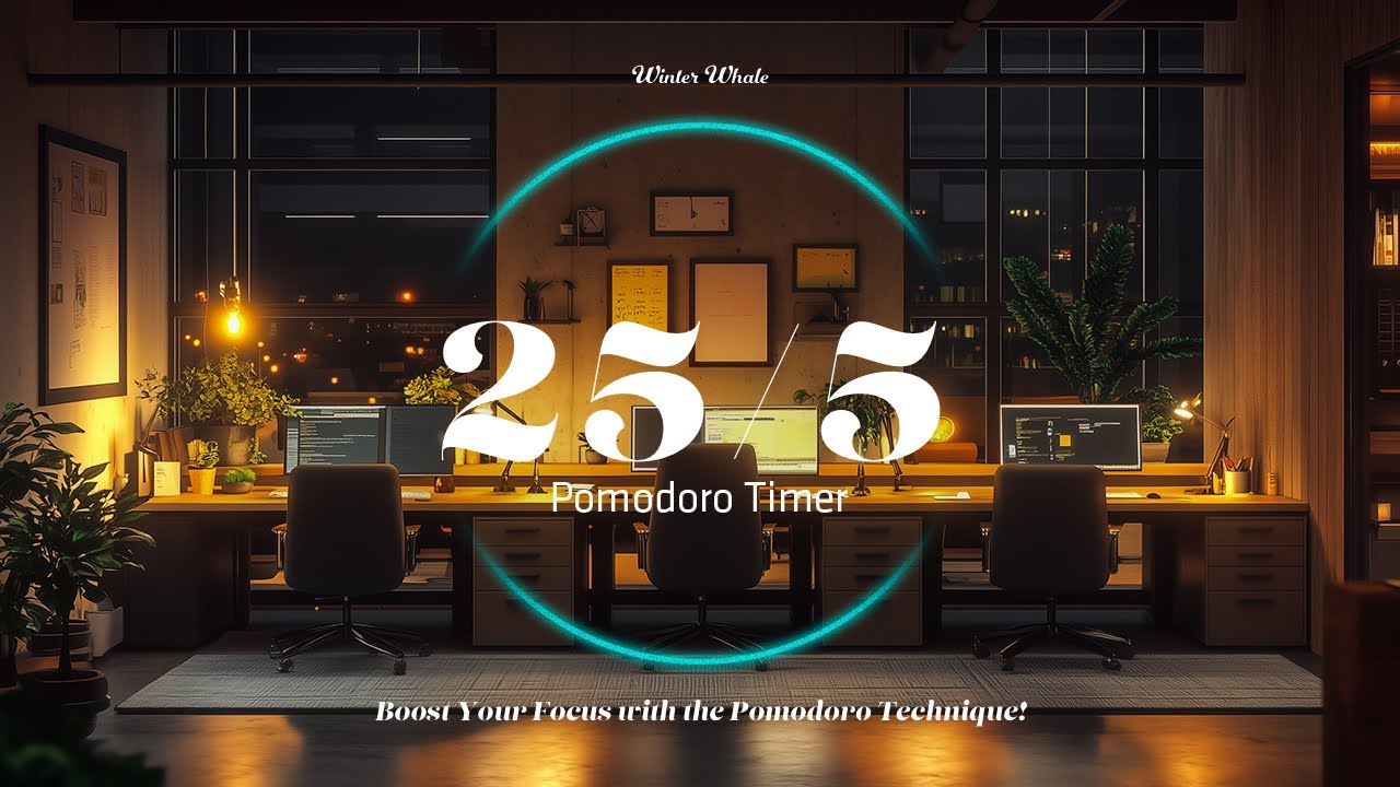 Study Timer, Pomodoro 25/5 - Late Night Office Ambience | Studying, Focus, 뽀모도로 25/5