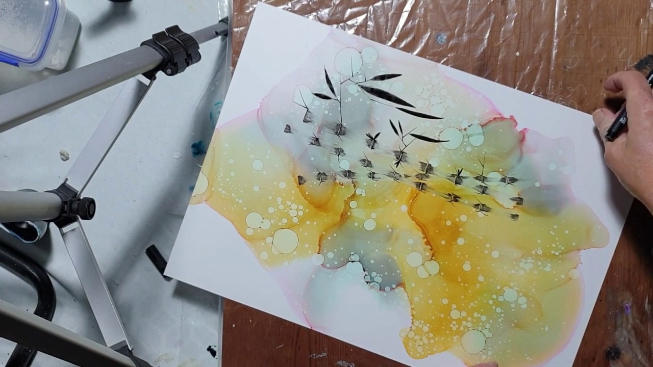 Alcohol ink,  cork and black pen ,  Bamboo expression      (nr 29)
