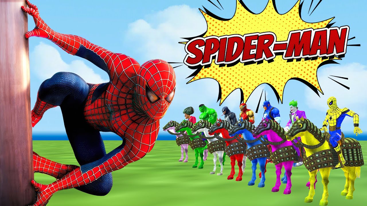 Spider-Man horse racing overcomes exciting challenges vs hulk vs iron man | Christmas Games