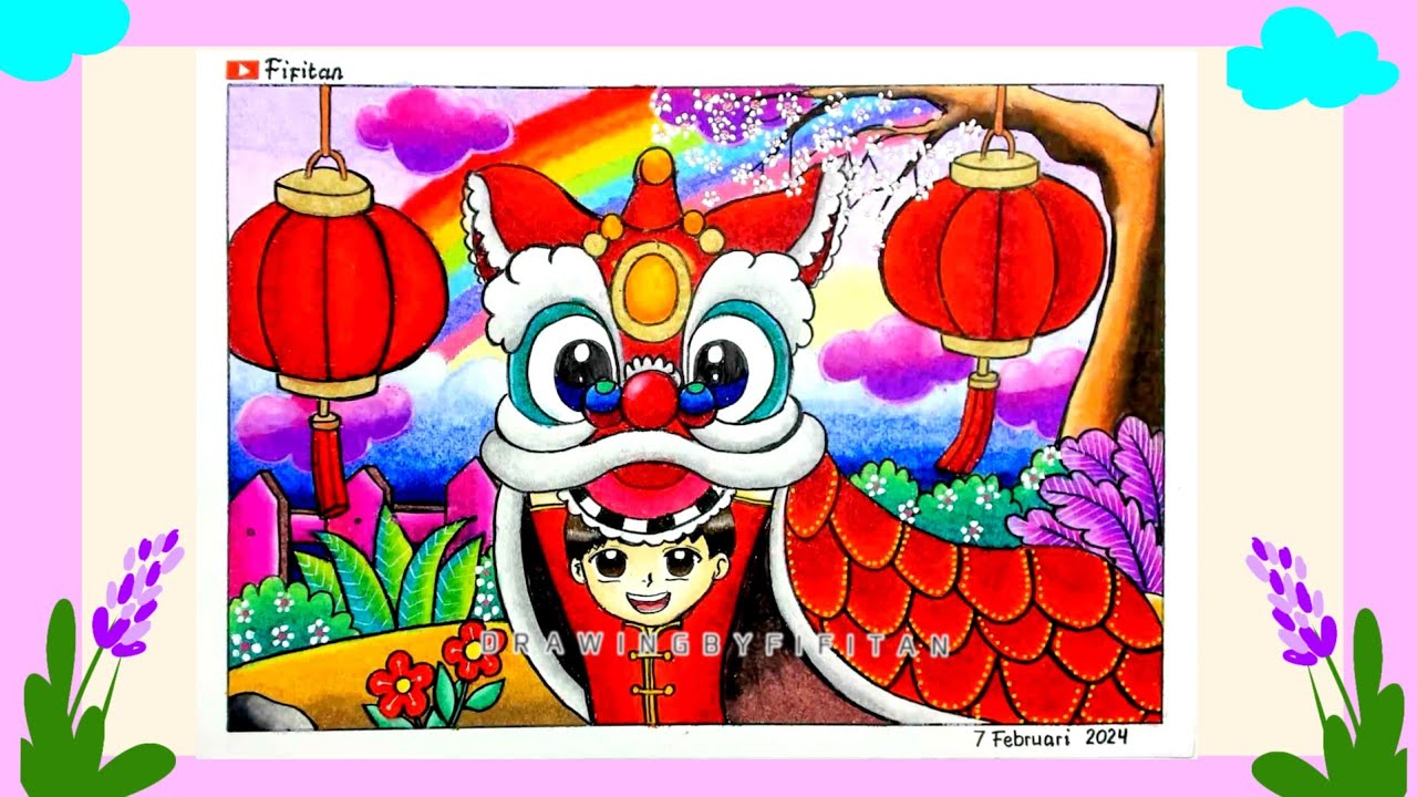 Tutorial Menggambar Mudah BARONGSAI ( IMLEK / CHINESE NEW YEAR ) GRADASI WARNA EP 502