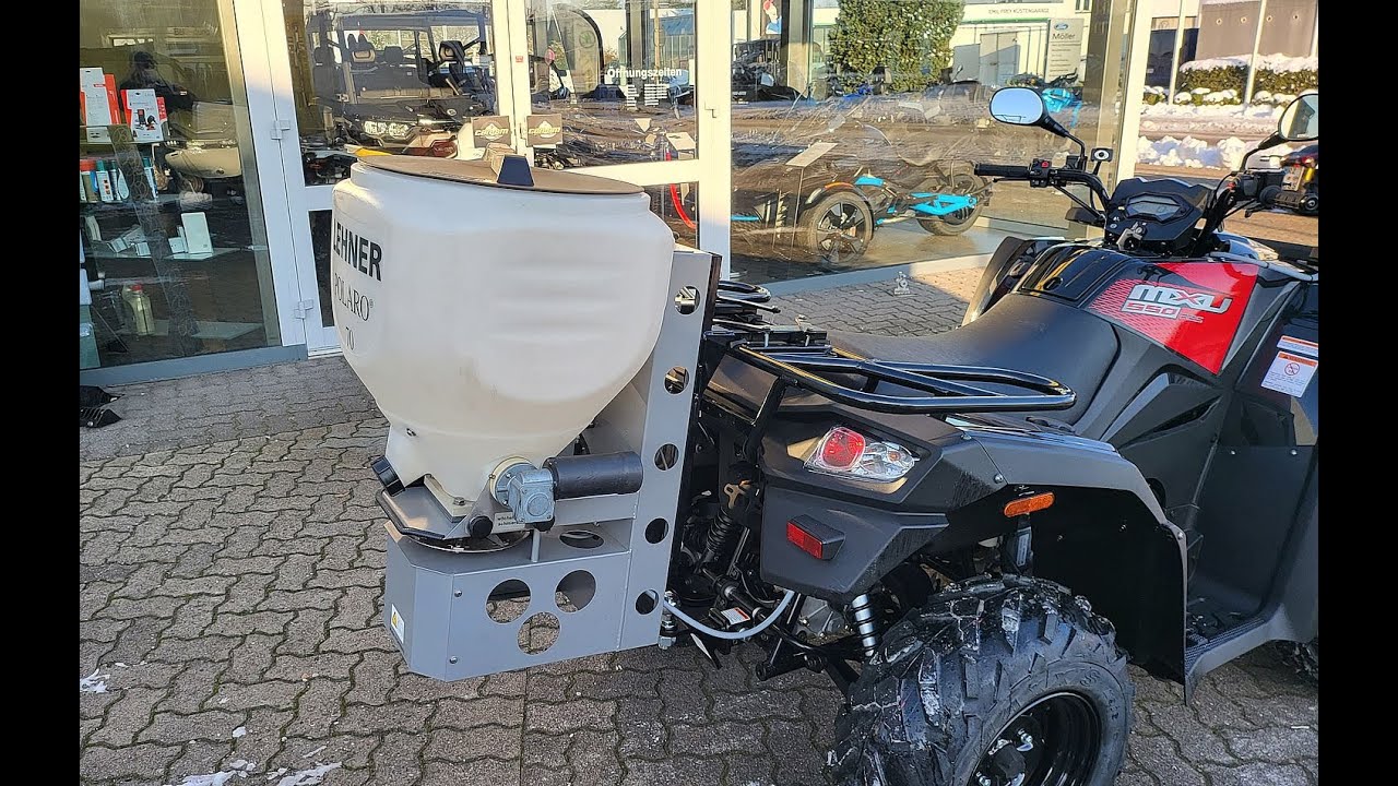 Kymco MXU 550i Winterdienst  ATV mit dem Lehner Polaro 70 Salzstreuer + Schneerpflug Schneeschieber