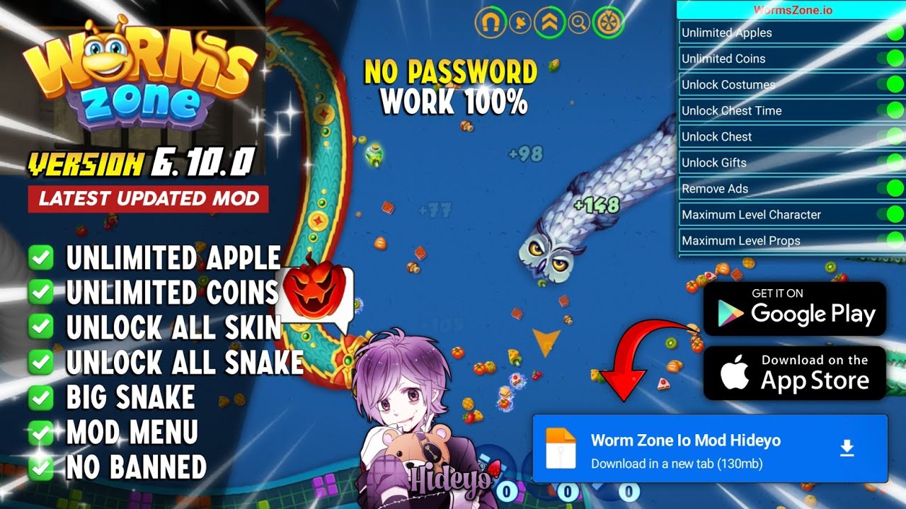 ОБНОВЛЕНИЕ Worms Zone io Mod Apk v6.10.0 New 2025 | Неограниченные монеты и разблокировка всех ск...