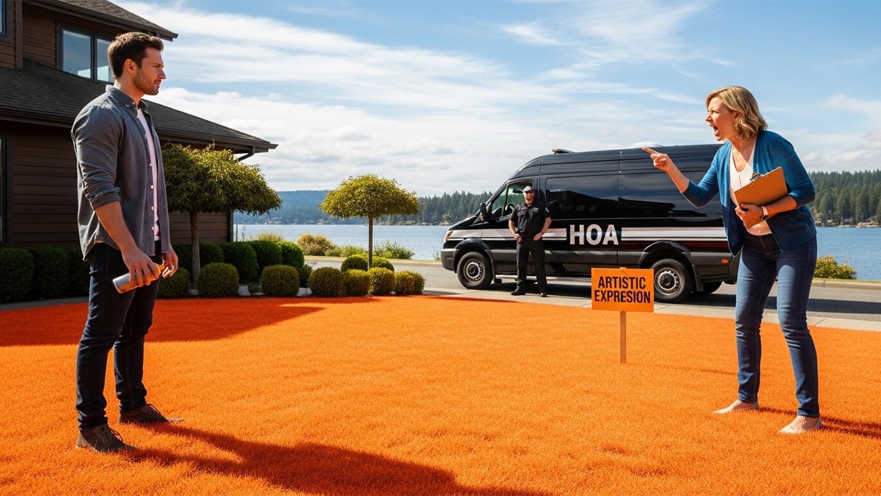 They Said My Grass Was Too Long During a Drought, So I Painted It Neon Orange as Artistic Expression